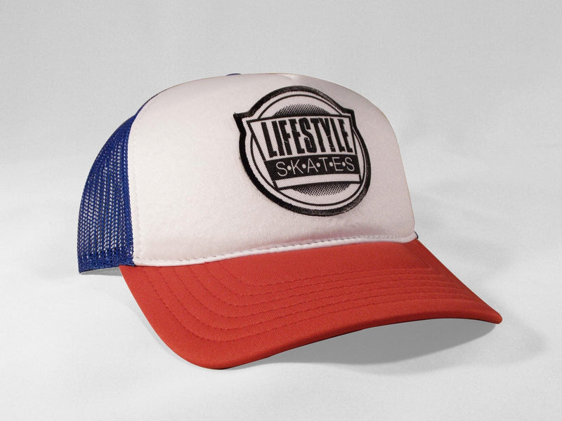 boné azul branco e vermelho logo preto e branco - Lifestyle Skates